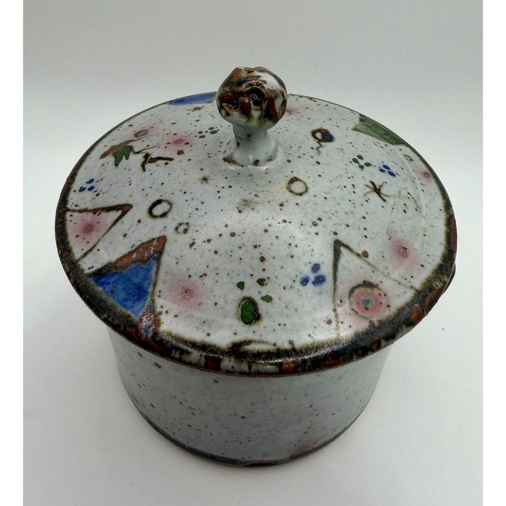 Vintage Studio Pottery Lidded Stoneware Jam Honey Sugar Bowl Spoon Rest Jar